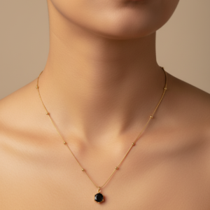 Dainty Black Gemstone Solitaire Necklace for Women