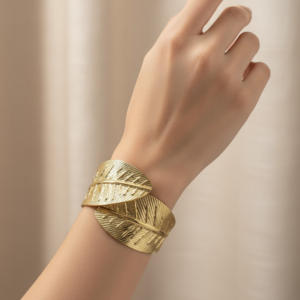 Leaf Design Statement Open Cuff Bracelet for Women