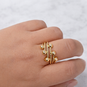 Multi-band statement ring for women with polished ball detailing