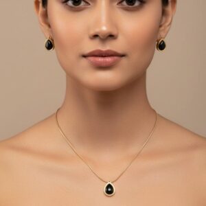 Classic Black Stone Gold Stud Earrings for Women