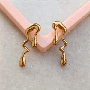 Modern abstract gold drop earrings for women with glossy anti tarnish finish statement fashion jewellery