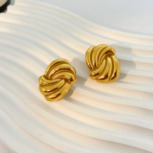 Gold twisted knot stud earrings for women, glossy statement gold finish fashion jewellery