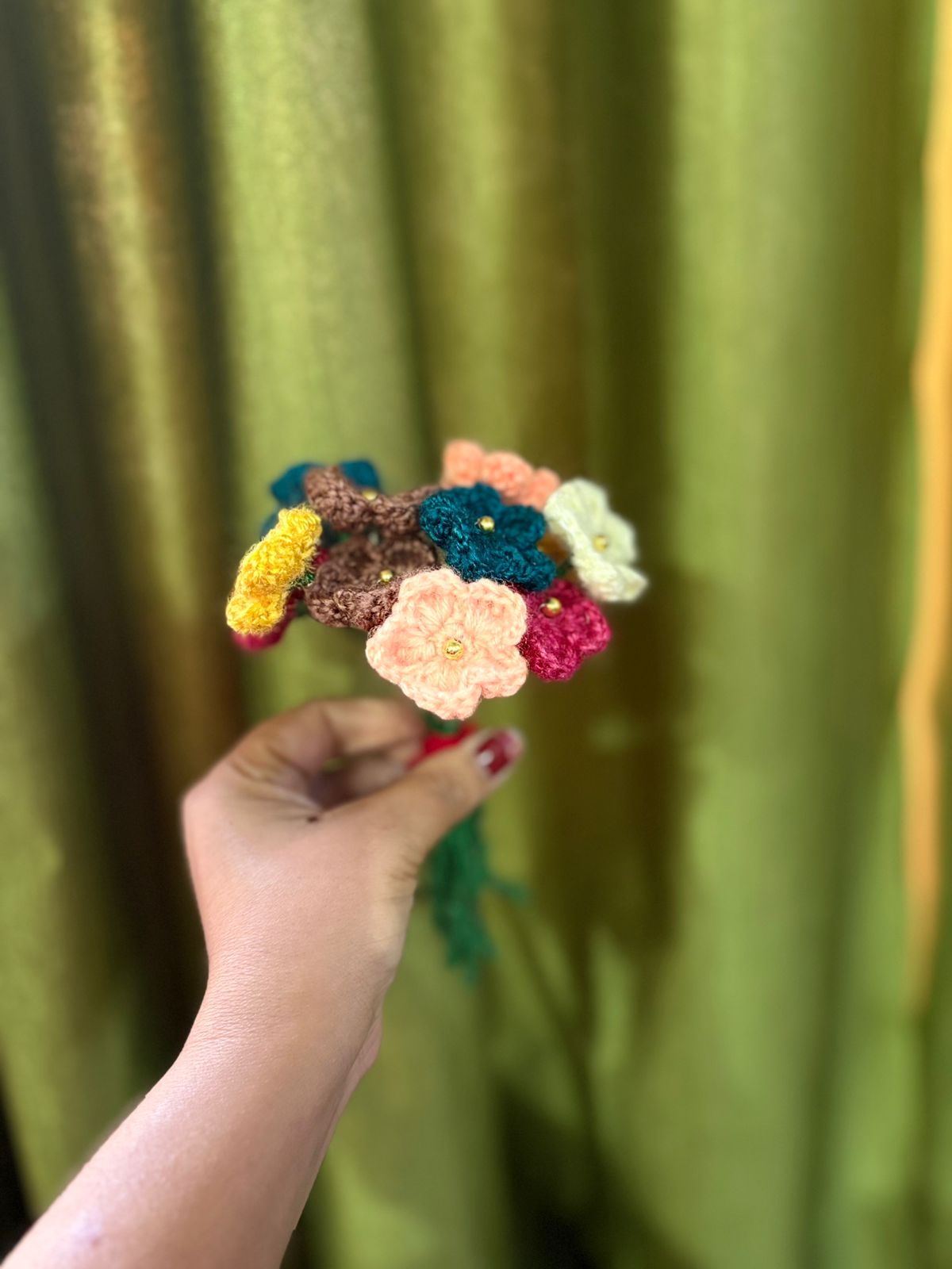 Handmade multicolor crochet flower mini bouquet gift for her
