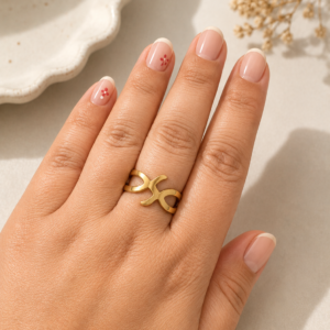 Elegant geometric adjustable gold ring for women with minimalist aesthetic background