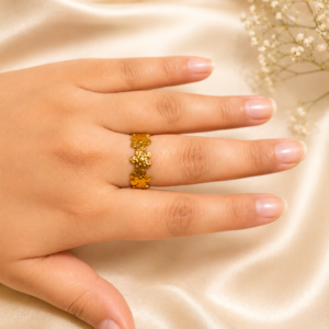 Golden Floral Adjustable Ring for Women by Gleefecta