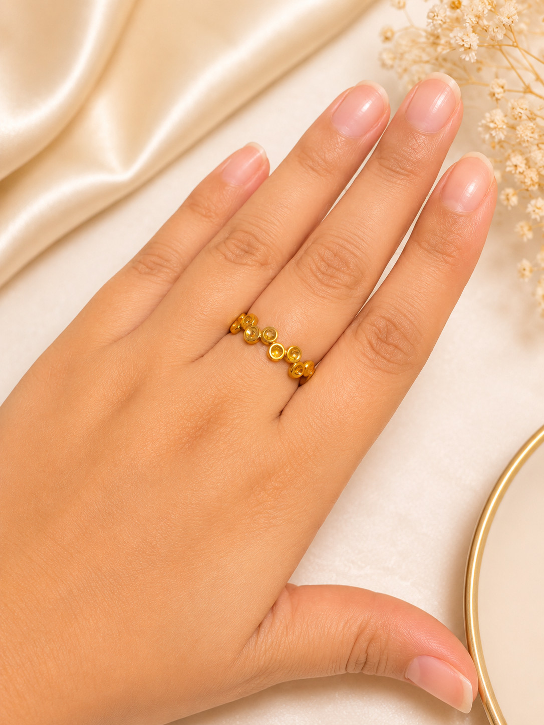 Minimal Gold Bead Adjustable Ring for Women by Gleefecta